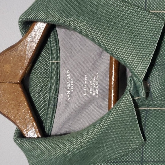 Van Heusen Shirt Mens Size Large L Green Stripes Checkered Design Polo Shirt - Picture 2 of 6